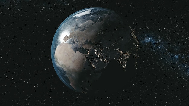 Epischer Spin Planet Erde Galaxie Nacht Satellitenansicht tief offen Kosmos Navigation Milchstraße Hintergrund