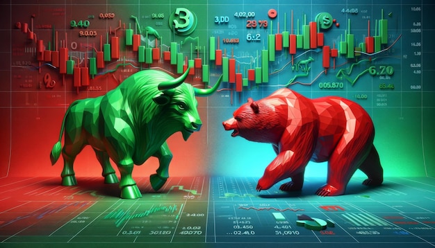 Eposcher Zusammenstoß der Märkte Der Stier und der Bär im digitalen Kampf