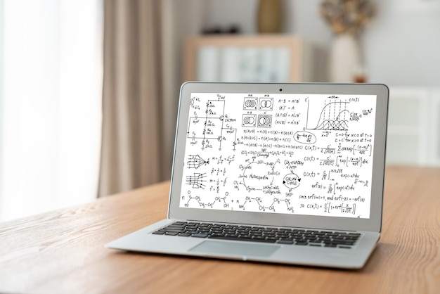 Equações matemáticas e fórmula moderna na tela do computador mostrando o conceito de ciência e educação