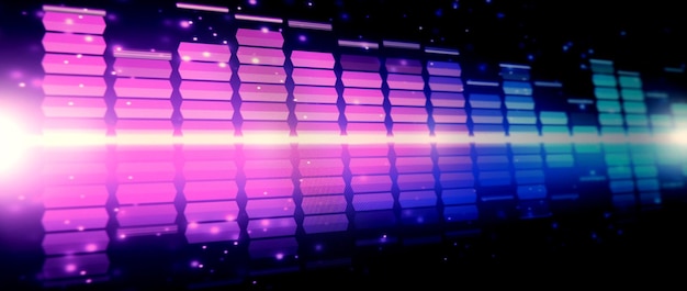 Equalizador de som padrão de onda do elemento de sons de música na tela do monitor equalizador digital equalizadores de música moderna fundo escuro forma de onda colorida da trilha sonora musical exibição de equalizadores de música