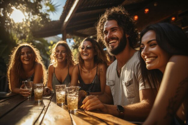 Equila-Schuss Gruppe junger lateinischer Freunde Treffen für Tequila