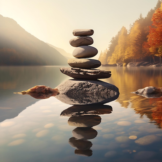 equilibrio y armonía con una imagen de piedras apiladas en un entorno natural