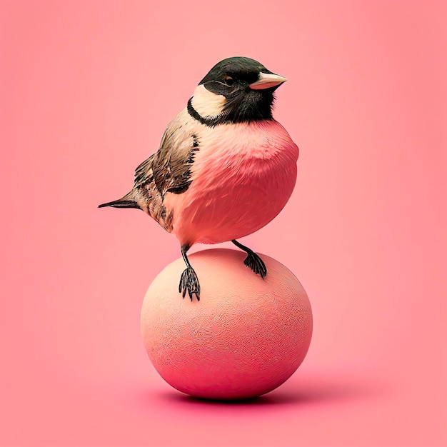 Equilibrio de aves sobre un fondo rosa bola rosa