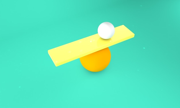 Equilibrio de bolas en fondo naranja. Ilustración 3d