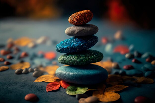 Equilibrio de conceptos de piedras zen con armonía y pensamiento positivo IA generativa