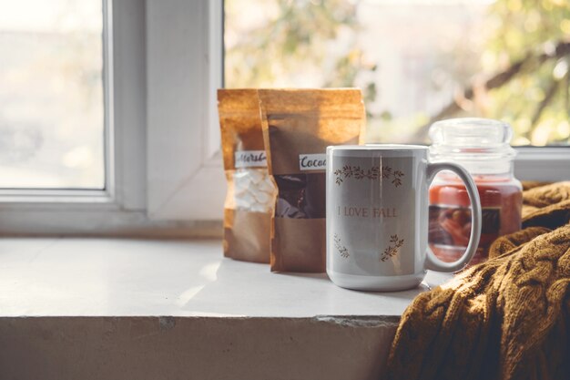 Equilíbrio da vida profissional aconchegante em casa relaxante conceito dentro de casa inverno outono aconchegante conceito de humor natureza morta