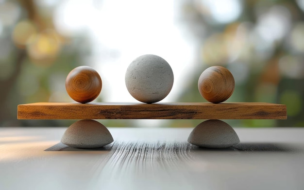 Foto equilíbrio e harmonia com esferas de madeira