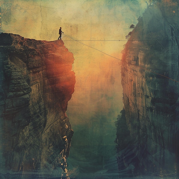 Foto equilíbrio na incerteza o caminhante na corda bamba