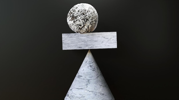 Equilibrio de piedras geométricas de mármol.