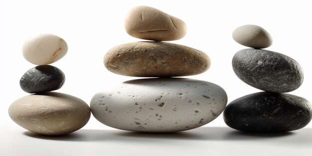 Equilibrio de piedras sobre fondo blanco.