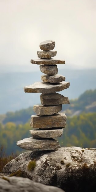 Equilibrio de piedras Torre de guijarros Concepto de mediación zen IA generativa