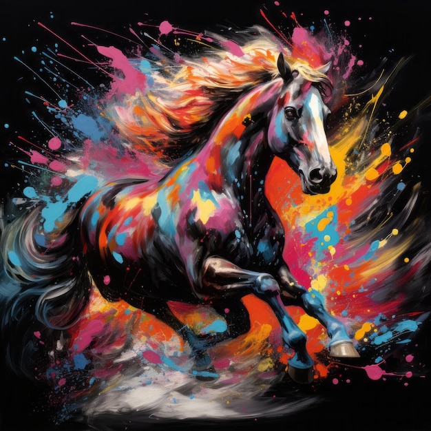 Equine Euphoria Vibrant Abstraction Galopando em Meio da Noite