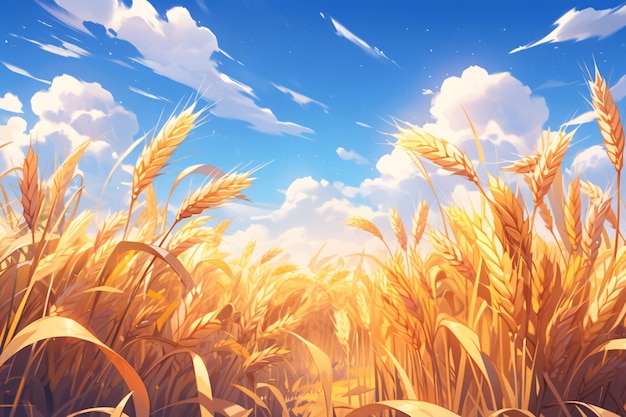Equinoccio de otoño Ilustración del viento que sopla las olas del trigo en el campo de trigo de otoño