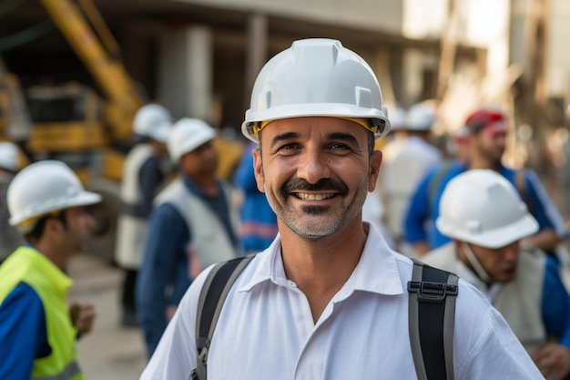 Equipa alegre de trabalhadores da construção no trabalho IA gerativa