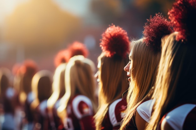 Equipa de cheerleaders num jogo de desporto universitário