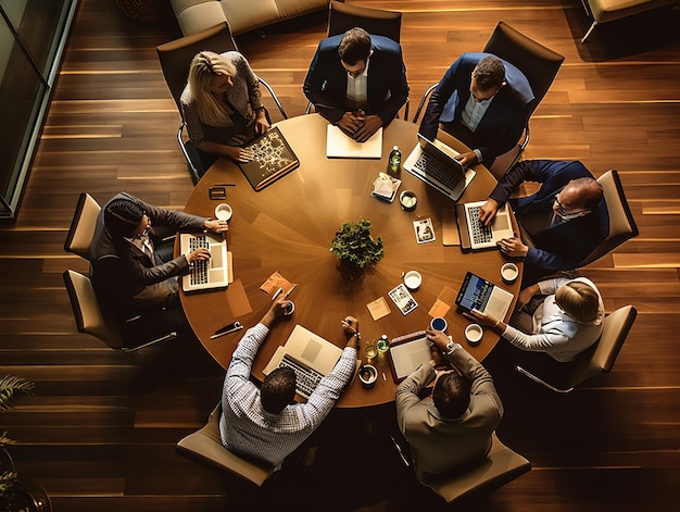 Equipa de escritório na mesa.