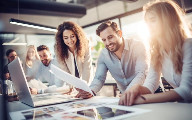 Equipa de jovens gerentes a trabalhar num novo projecto no escritório