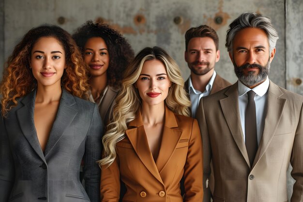 Equipa de negócios diversificada sorrindo com confiança vestuário profissional ambiente de escritório