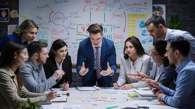 Equipa de negócios explicando problemas de trabalho