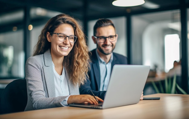 Equipa de Negócios Feliz Profissionais Sorridos a Trabalhar no Laptop