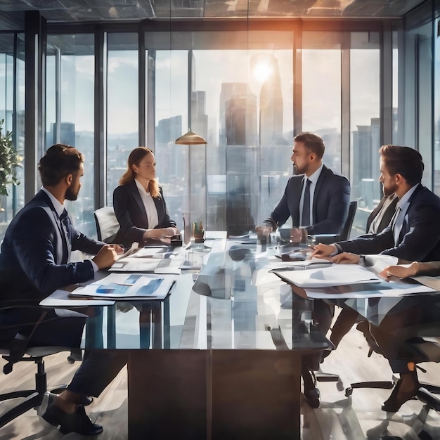 Equipa de pessoas de negócios trabalhando juntas na sala de reuniões escritório trabalho em equipe gráficos de fundo e g