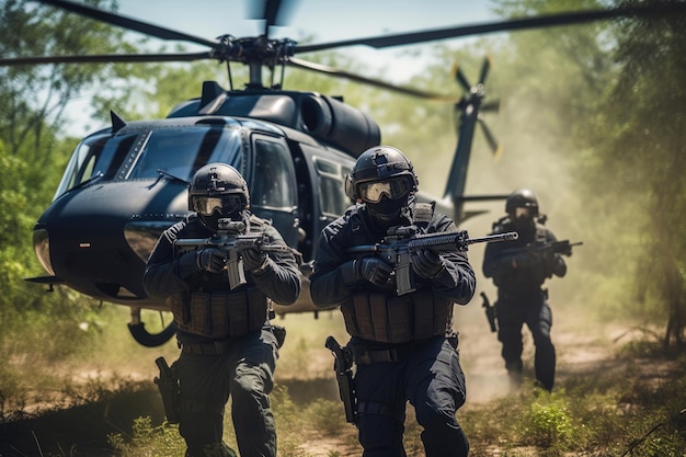 Equipa SWAT no helicóptero.