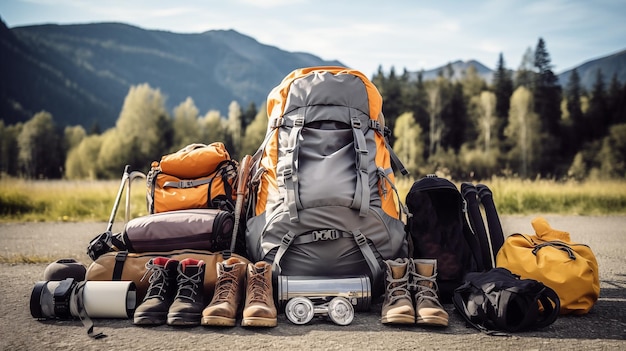 Foto equipado para la exploración con mochilas, zapatos y equipo de aventura que aseguran comodidad y funcionalidad