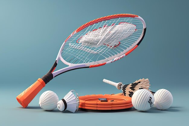 Equipamento de badminton de renderização 3D