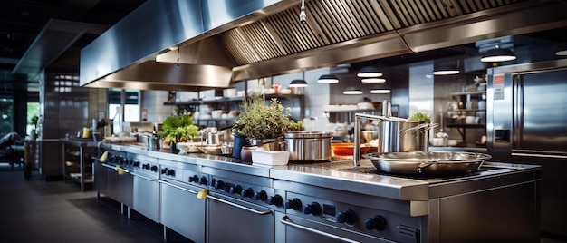 Foto equipamento de cozinha moderno num restaurante