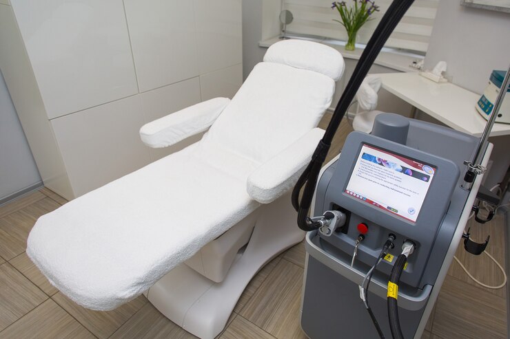 Equipamento de depilação a laser na depilação moderna clínica de cosmetologia.