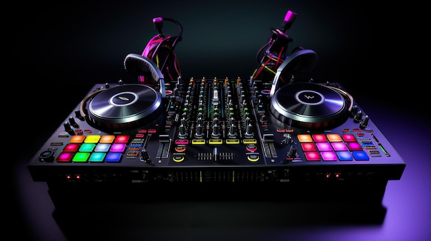 Equipamento de DJ Jogador e consola com fones de ouvido