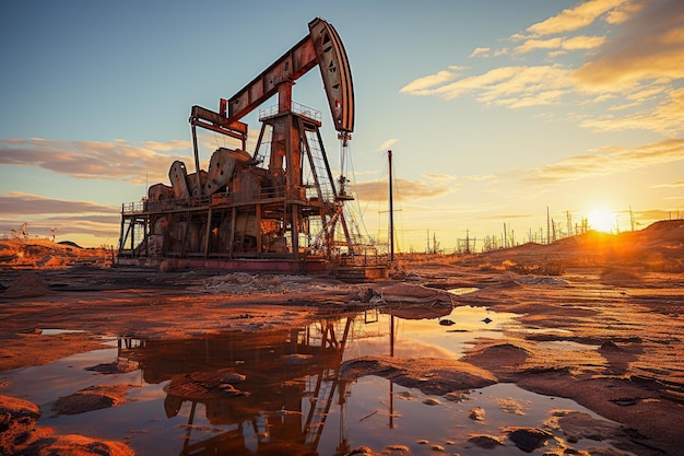 Foto equipamento de extração de petróleo bruto de um campo petrolífero no oriente médio