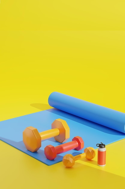 Foto equipamento de fitness de renderização 3d em fundo colorfull.