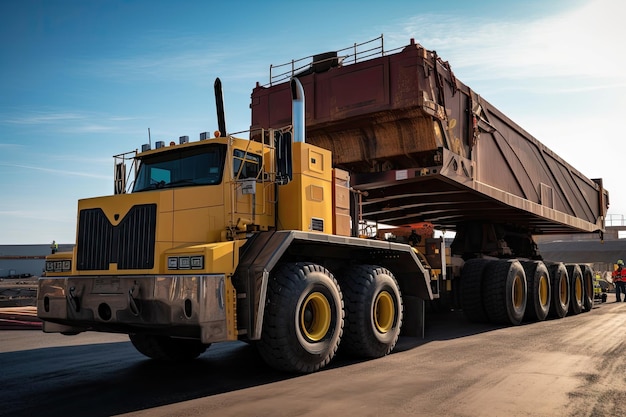 Equipamento de mineração sendo transportado por caminhão para novo local criado com IA generativa