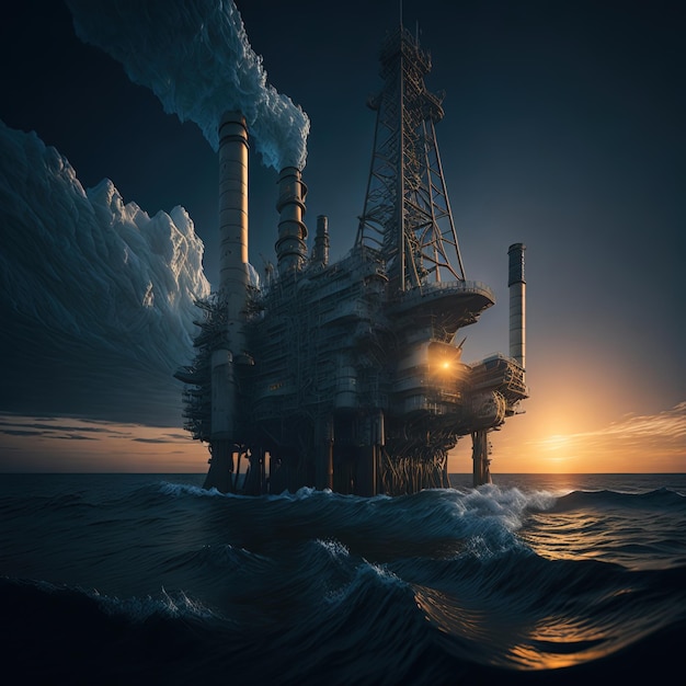 Equipamento de plataforma de petróleo e gás no oceano