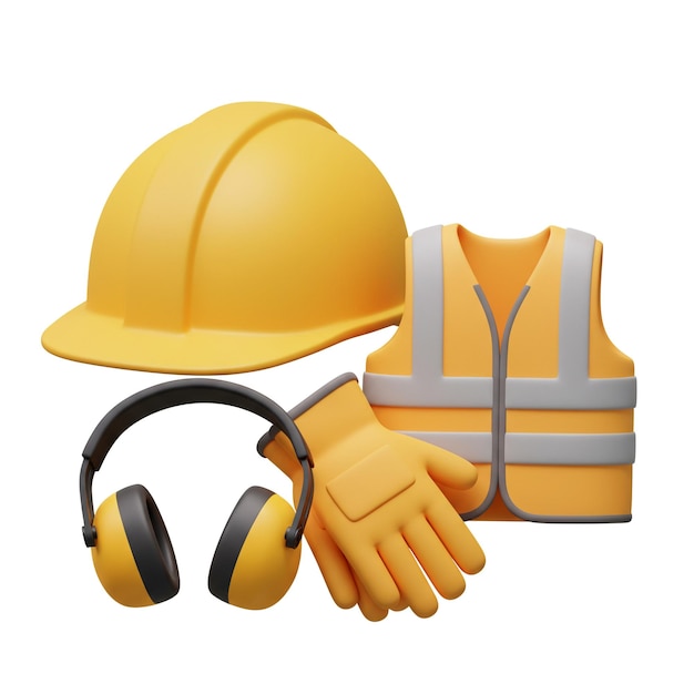 Equipamento de segurança de construção amarelo Arranjo de capacete de casco duro Luvas para ouvidos