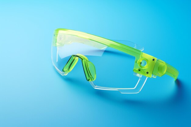 Equipamento de segurança moderno Óculos tecnológicos isolados verdes em azul