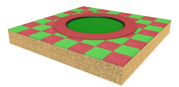 Foto equipamento de trampolim circular com padrão realista 3d para crianças isoladas no fundo branco