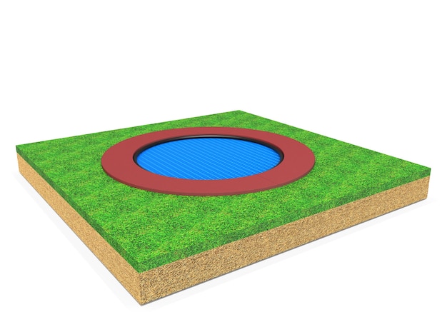 Equipamento de trampolim circular realista 3D para crianças isoladas no fundo branco