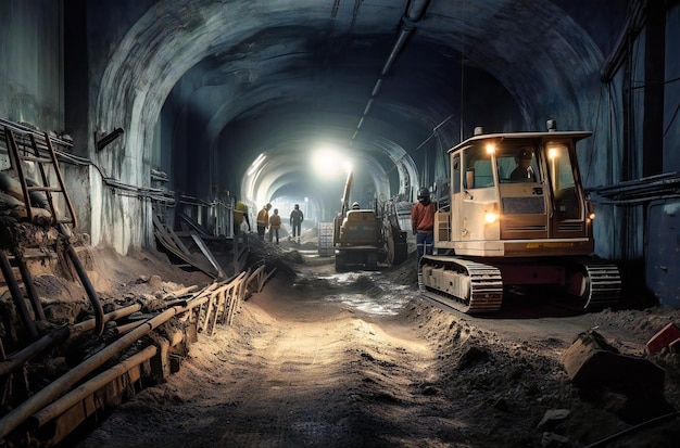 Equipamento em escavação em um túnel