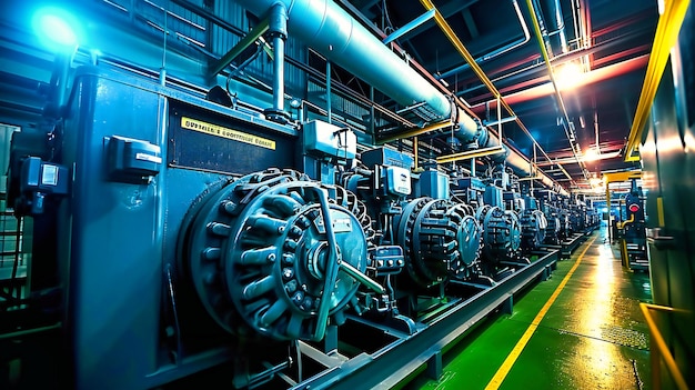 Equipamento energético industrial com tubos de aço e conceito de engenharia e tecnologia de máquinas de centrais eléctricas