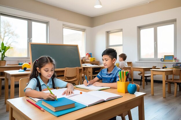 Equipamento escolar em linha em casa