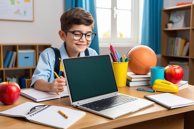 Equipamento escolar em linha em casa