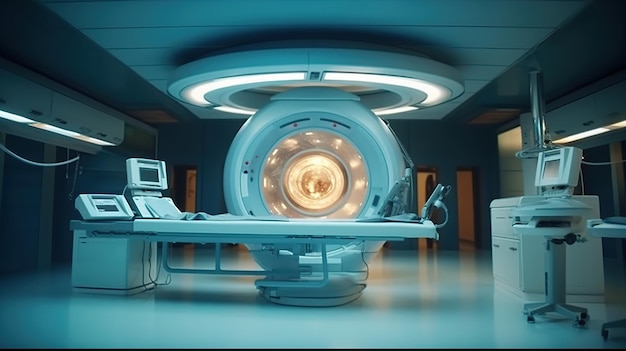 Equipamento médico na sala de tomografia computadorizada no hospital