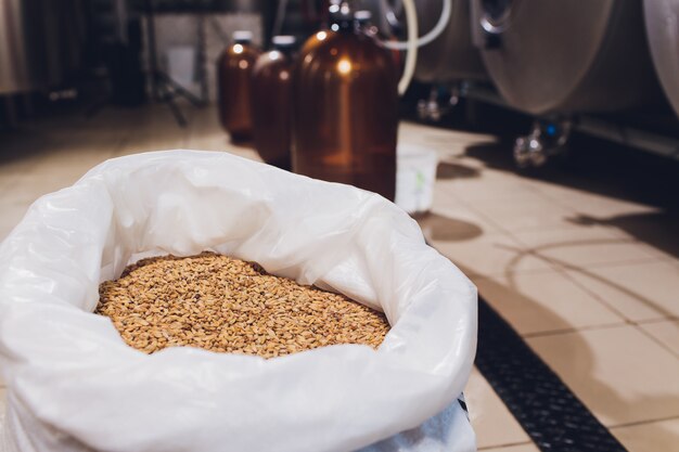 Equipamento para fabricação de cerveja artesanal em cervejaria Tanques de metal, produção de bebidas alcoólicas.