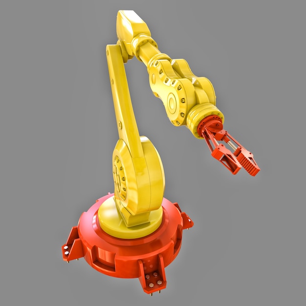 Equipamento robótico de braço amarelo para tarefas complexas de renderização em 3D