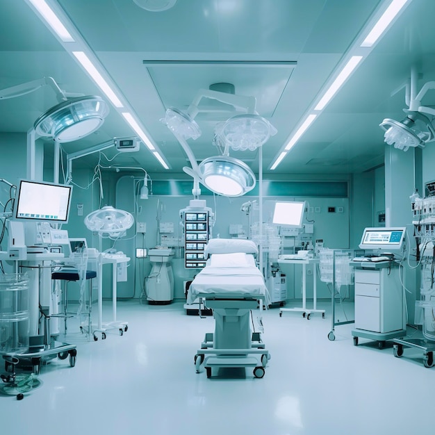 equipamentos e dispositivos médicos na moderna sala de cirurgia AI Generative