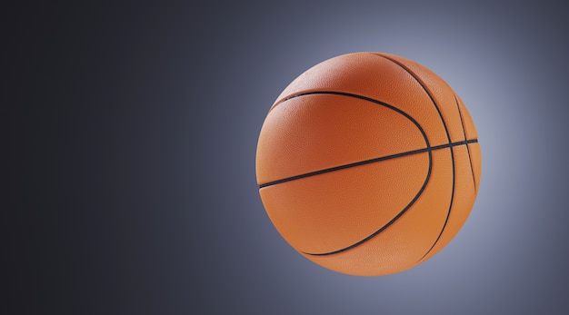 Equipamiento deportivo para una dieta mínima y un concepto saludable. Ciérrese encima de baloncesto en la pared gris. Ilustración de renderizado 3D