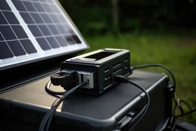 Foto equipamiento eléctrico por cable tecnología de carga de energía de baterías moderna panel solar