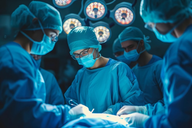 Foto equipe cirúrgica realizando uma operação no hospital